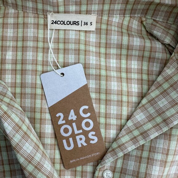 24 Colours Women Tan Green Checkered Mini Shift Dress Size Small 36 - Picture 4 of 6